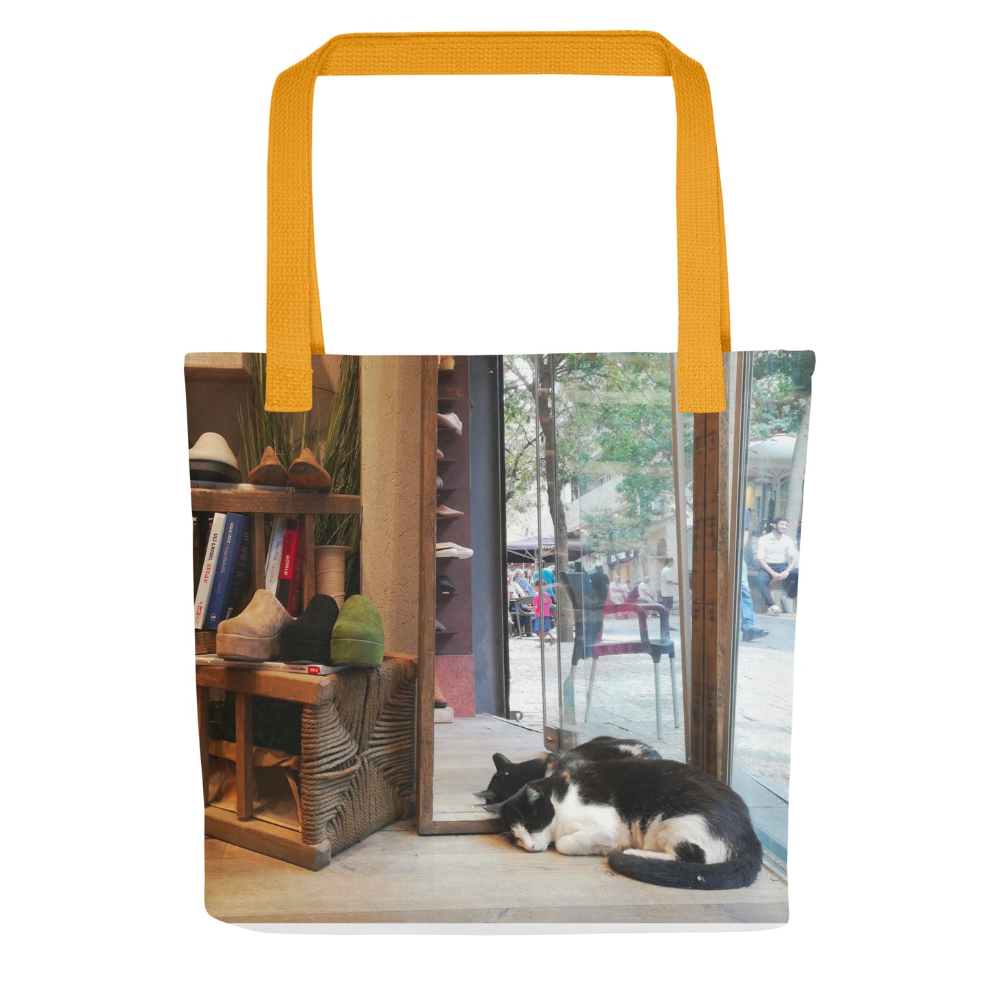 Cat, chair, shoes, window, sun Tote bag Realism series